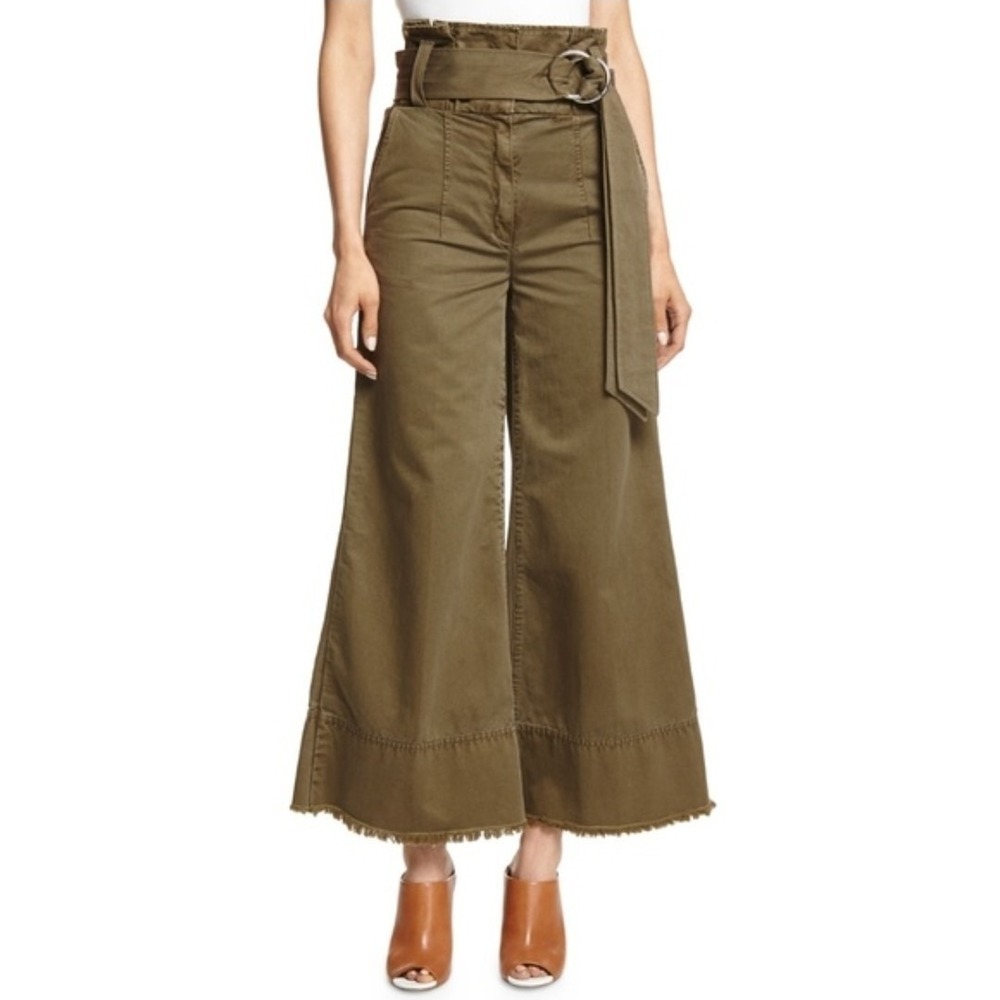 Cinq A Sept Womens Serge High Rise Belted Wide Leg Flare Cropped Trousers Sz 0